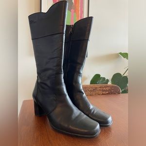 Leather Mid Caf Square Toe Boots
